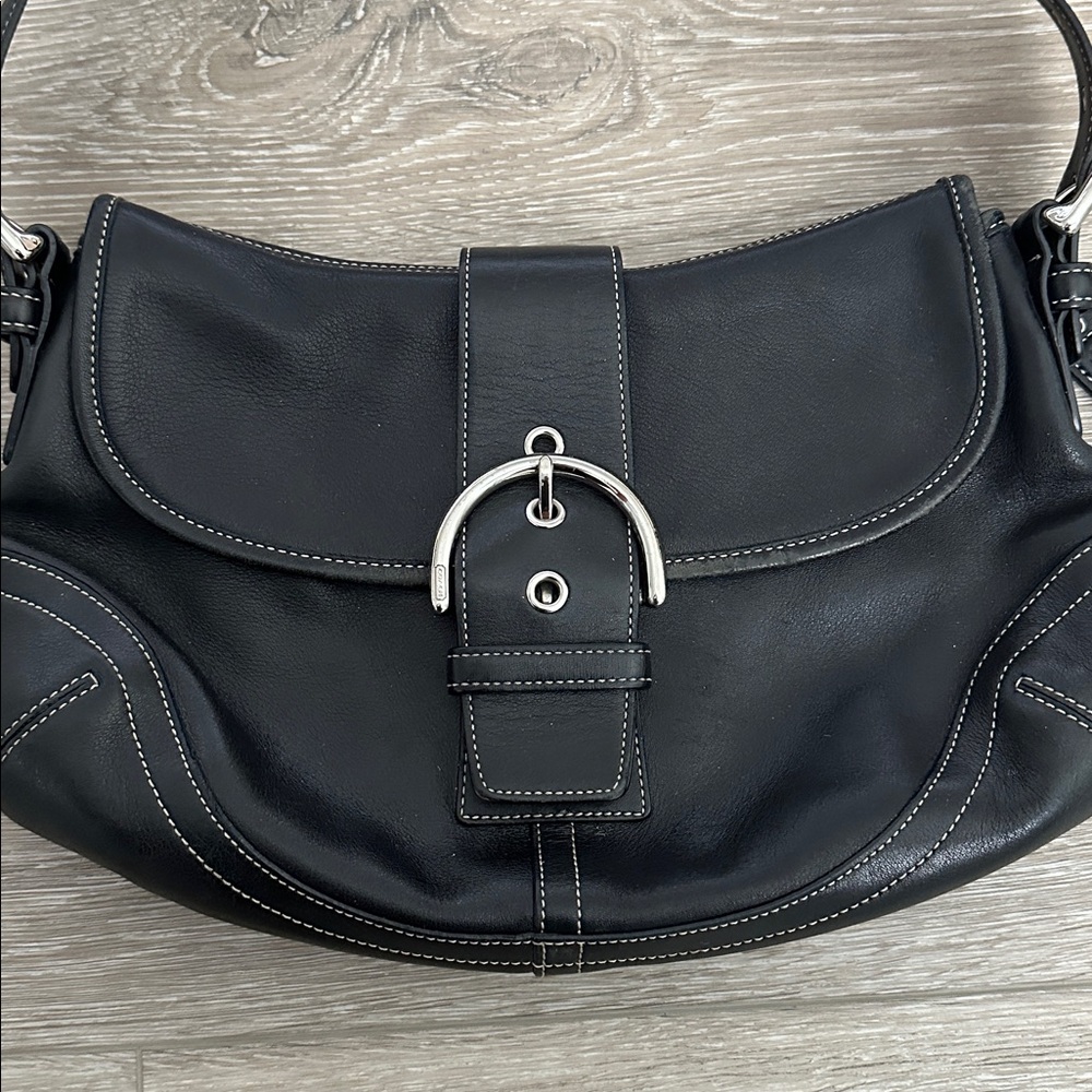 Coach Soho Black Leather Shoulder Bag with Silver Buckle - Picture 2 of 12